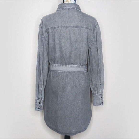 AVEC LES FILLES Denim Button Up Shirt Dress Belted Collared Gray Acid Wash Sz S - Picture 8 of 11